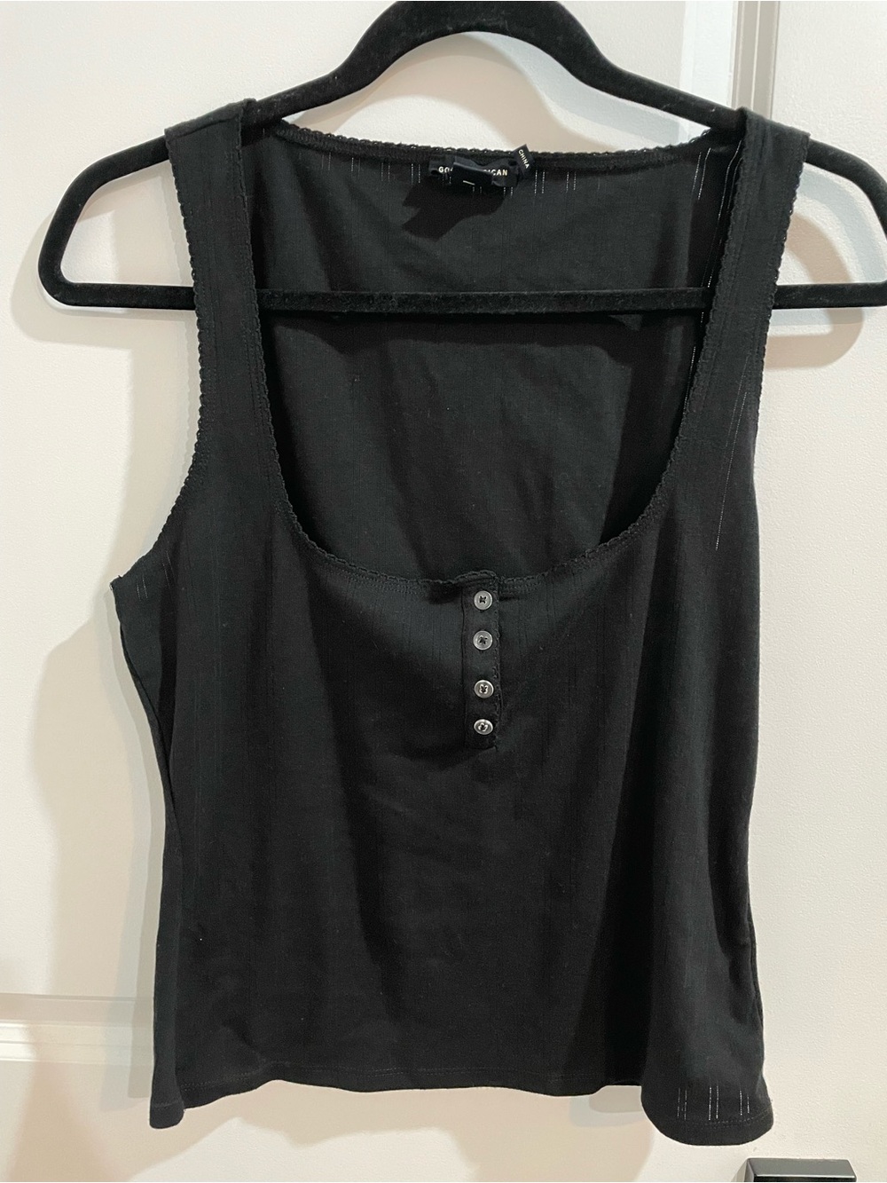 Good American Black Tank Top with Button Placket